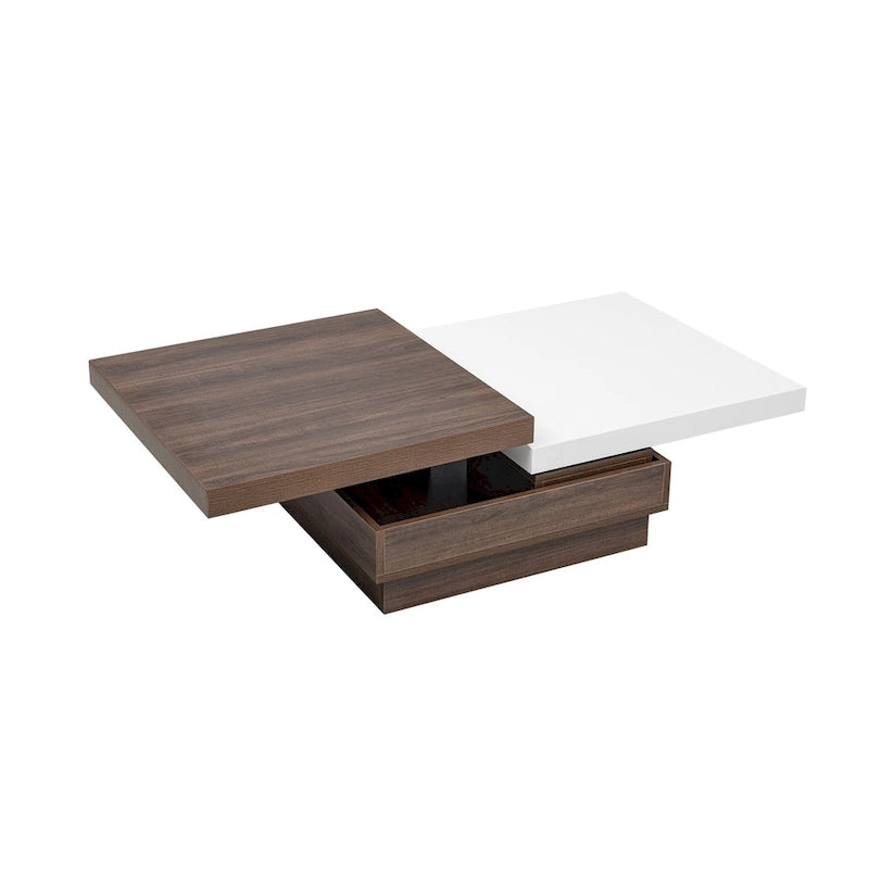Rotatable Top Coffee Table, Modern Square Coffee Table with Wood Grain Design, 1 Hidden Storage Space for Living Room