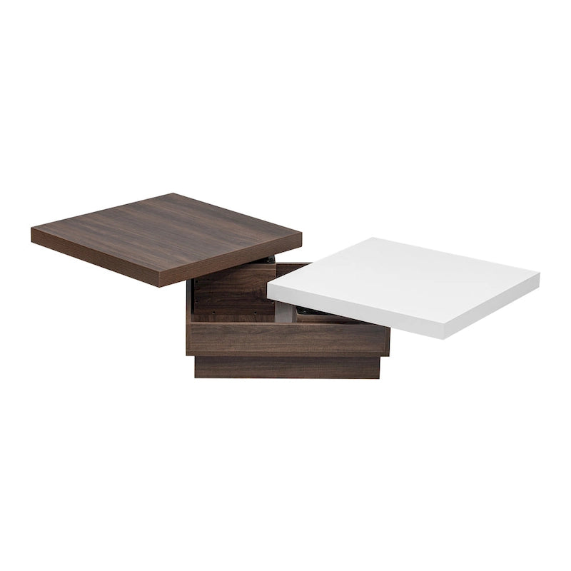 Rotatable Top Coffee Table, Modern Square Coffee Table with Wood Grain Design, 1 Hidden Storage Space for Living Room