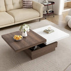 Rotatable Top Coffee Table, Modern Square Coffee Table with Wood Grain Design, 1 Hidden Storage Space for Living Room