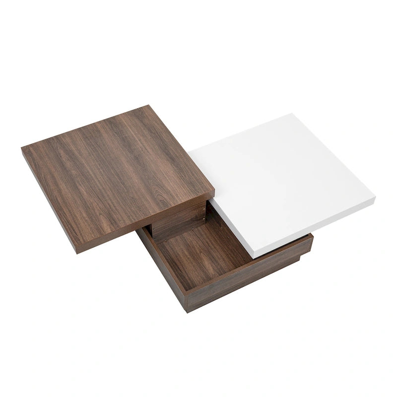 Rotatable Top Coffee Table, Modern Square Coffee Table with Wood Grain Design, 1 Hidden Storage Space for Living Room