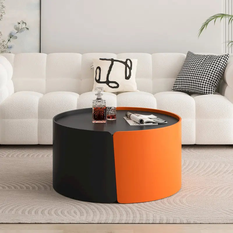 Nesting Coffee Table, Round Nesting Tables and End Tables for Small Space, Modern Side Tables with Extendable Sliding Tabletop