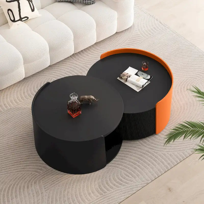 Nesting Coffee Table, Round Nesting Tables and End Tables for Small Space, Modern Side Tables with Extendable Sliding Tabletop