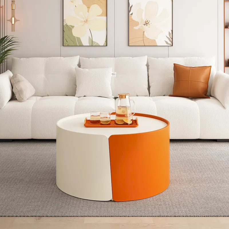 Nesting Coffee Table, Round Nesting Tables and End Tables for Small Space, Modern Side Tables with Extendable Sliding Tabletop