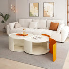 Nesting Coffee Table, Round Nesting Tables and End Tables for Small Space, Modern Side Tables with Extendable Sliding Tabletop