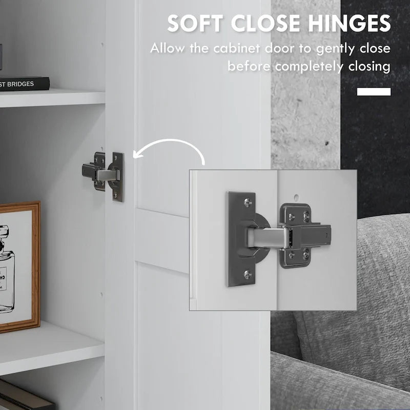 71  Tall Storage Cabinet with Movable Storage Shelves, Modern Style Pantry Cupboard Cabinet with Soft Close Doors, White