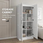 71  Tall Storage Cabinet with Movable Storage Shelves, Modern Style Pantry Cupboard Cabinet with Soft Close Doors, White