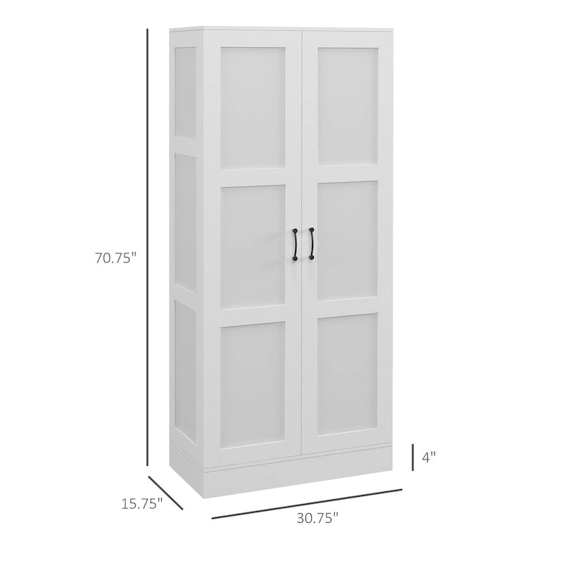 71  Tall Storage Cabinet with Movable Storage Shelves, Modern Style Pantry Cupboard Cabinet with Soft Close Doors, White