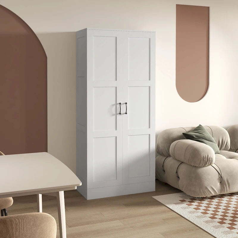 71  Tall Storage Cabinet with Movable Storage Shelves, Modern Style Pantry Cupboard Cabinet with Soft Close Doors, White