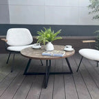 Round Coffee Table Wood Grain and Black Metal