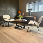 Round Coffee Table Wood Grain and Black Metal