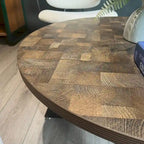 Round Coffee Table Wood Grain and Black Metal