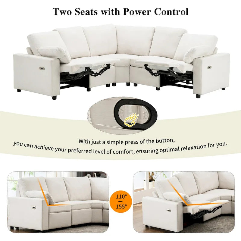 89  Power Recliner Sectional Sofa Home Theater Reclining Sofa with Two USB Ports, Two Storage Drawers for Living Room, Beige