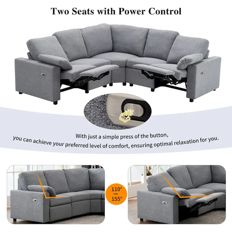 89  Power Recliner Sectional Sofa Home Theater Reclining Sofa with Two USB Ports, Two Storage Drawers for Living Room, Beige