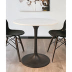 30  White And Black Rounded Marble And Iron Pedestal Base Dining Table