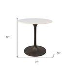 30  White And Black Rounded Marble And Iron Pedestal Base Dining Table