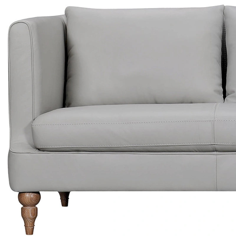 HomeRoots 85  Gray Leather Sofa With Brown Legs