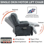 Oversized Chenille Power Lift Recliner Chair with Massage and Lumbar Heating, USB Charge Port