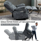 Oversized Chenille Power Lift Recliner Chair with Massage and Lumbar Heating, USB Charge Port