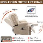 Oversized Chenille Power Lift Recliner Chair with Massage and Lumbar Heating, USB Charge Port