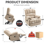 Oversized Chenille Power Lift Recliner Chair with Massage and Lumbar Heating, USB Charge Port
