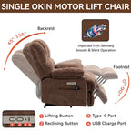 Oversized Chenille Power Lift Recliner Chair with Massage and Lumbar Heating, USB Charge Port