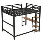 Full Size Metal Loft Bed with Built-in Desk and Storage Shelves