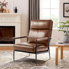 Glitzhome 33.75 W Mid-Century Modern Leatherette Armchair With High Back and Padded Arms - 33.75  W x 39.5  H x 28  D