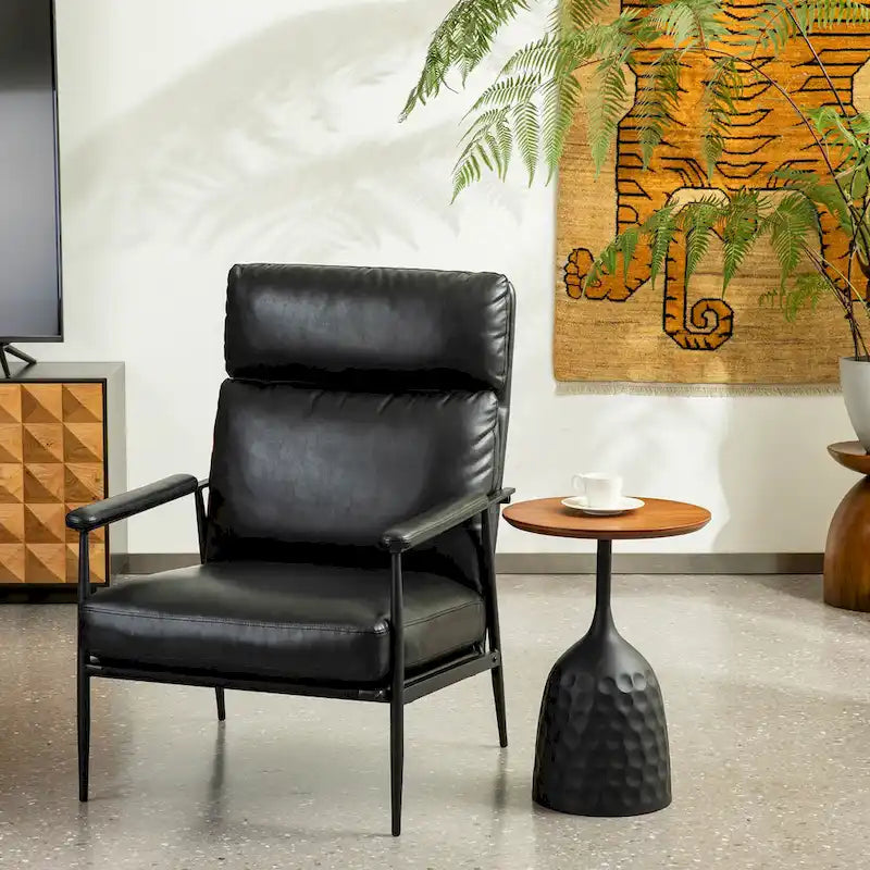 Glitzhome 33.75 W Mid-Century Modern Leatherette Armchair With High Back and Padded Arms - 33.75  W x 39.5  H x 28  D