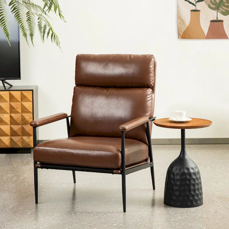 Glitzhome 33.75 W Mid-Century Modern Leatherette Armchair With High Back and Padded Arms - 33.75  W x 39.5  H x 28  D