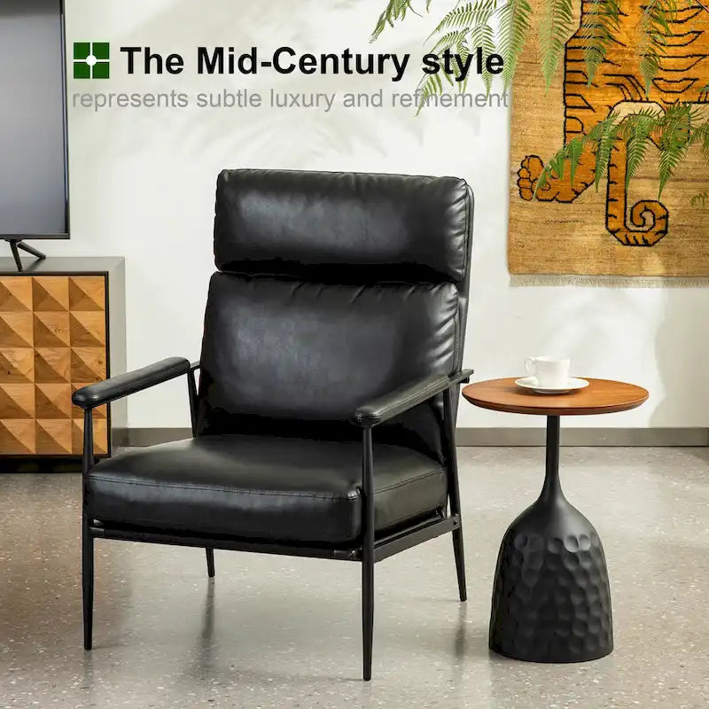 Glitzhome 33.75 W Mid-Century Modern Leatherette Armchair With High Back and Padded Arms - 33.75  W x 39.5  H x 28  D