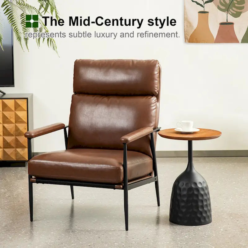 Glitzhome 33.75 W Mid-Century Modern Leatherette Armchair With High Back and Padded Arms - 33.75  W x 39.5  H x 28  D