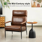 Glitzhome 33.75 W Mid-Century Modern Leatherette Armchair With High Back and Padded Arms - 33.75  W x 39.5  H x 28  D