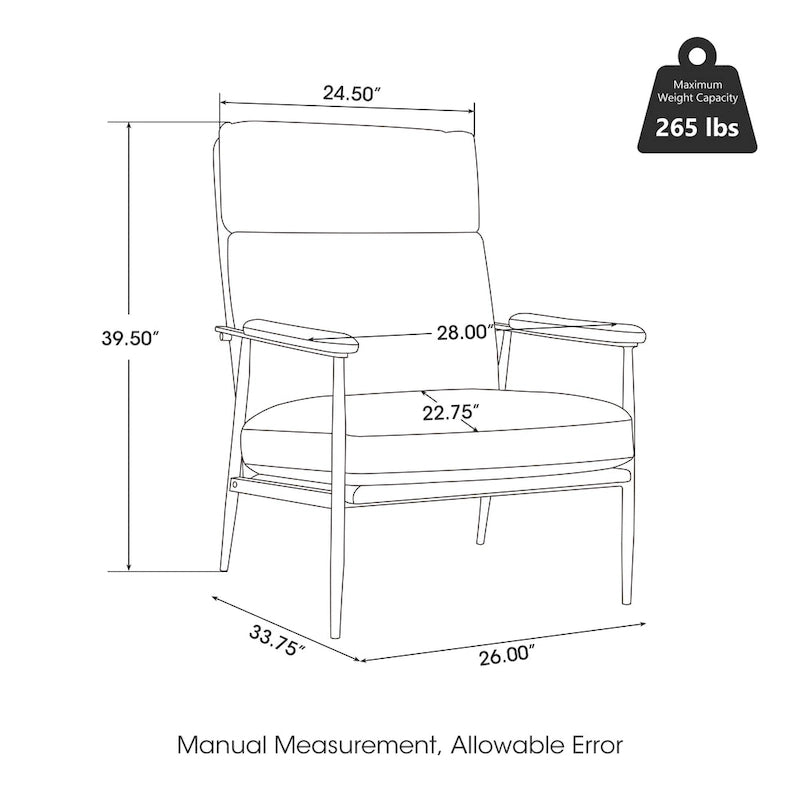 Glitzhome 33.75 W Mid-Century Modern Leatherette Armchair With High Back and Padded Arms - 33.75  W x 39.5  H x 28  D