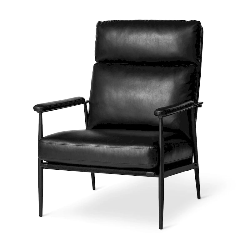 Glitzhome 33.75 W Mid-Century Modern Leatherette Armchair With High Back and Padded Arms - 33.75  W x 39.5  H x 28  D