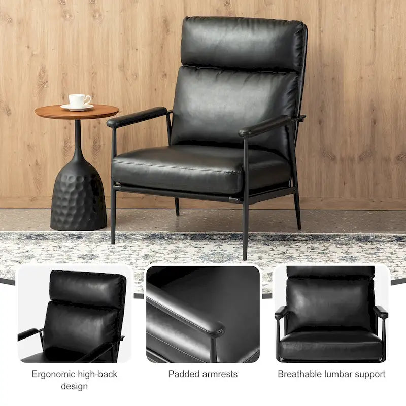 Glitzhome 33.75 W Mid-Century Modern Leatherette Armchair With High Back and Padded Arms - 33.75  W x 39.5  H x 28  D