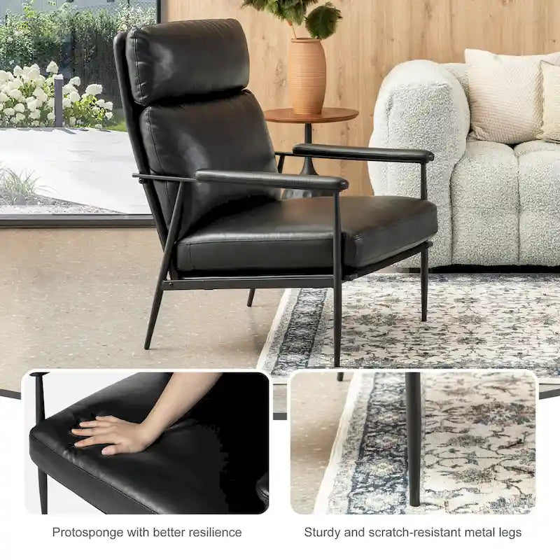 Glitzhome 33.75 W Mid-Century Modern Leatherette Armchair With High Back and Padded Arms - 33.75  W x 39.5  H x 28  D