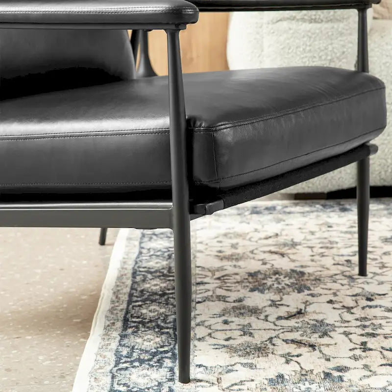 Glitzhome 33.75 W Mid-Century Modern Leatherette Armchair With High Back and Padded Arms - 33.75  W x 39.5  H x 28  D