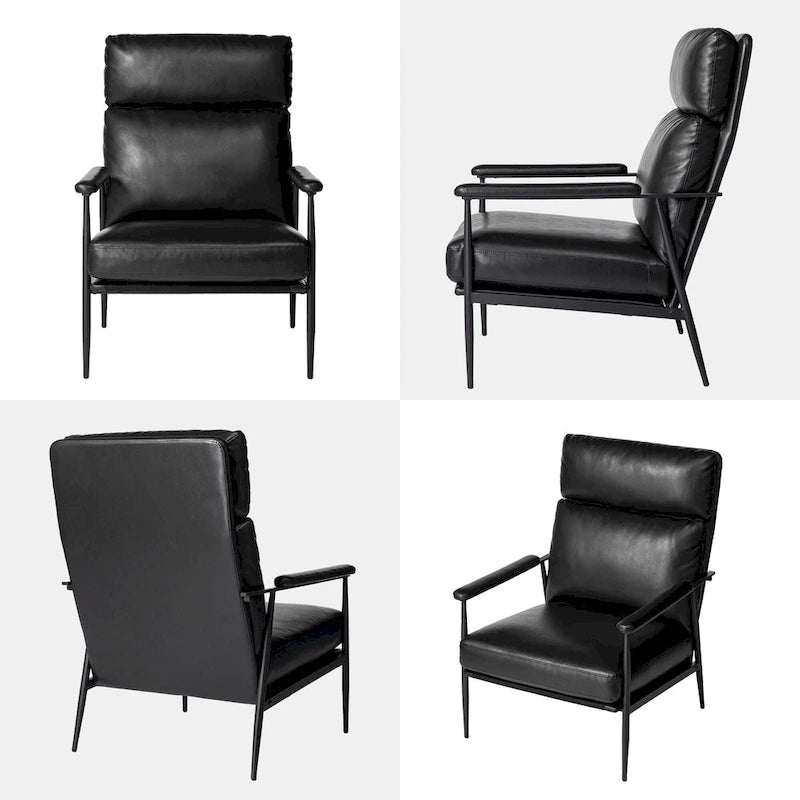 Glitzhome 33.75 W Mid-Century Modern Leatherette Armchair With High Back and Padded Arms - 33.75  W x 39.5  H x 28  D