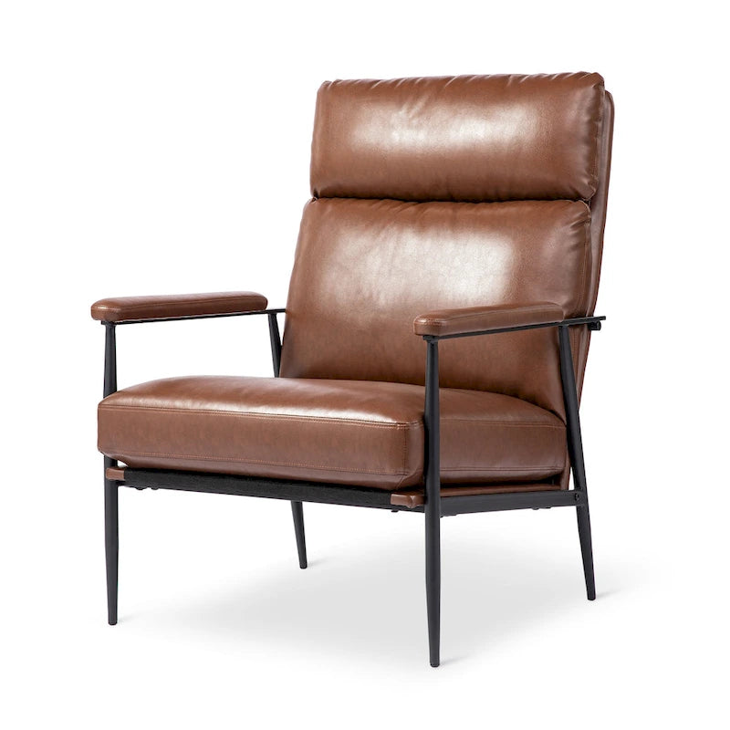 Glitzhome 33.75 W Mid-Century Modern Leatherette Armchair With High Back and Padded Arms - 33.75  W x 39.5  H x 28  D