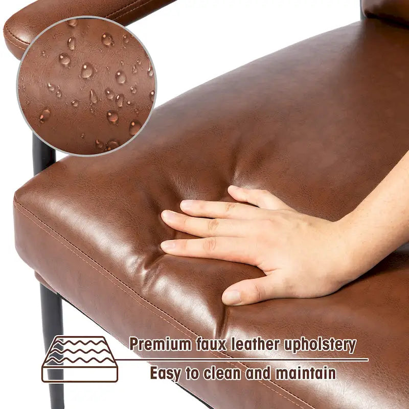 Glitzhome 33.75 W Mid-Century Modern Leatherette Armchair With High Back and Padded Arms - 33.75  W x 39.5  H x 28  D