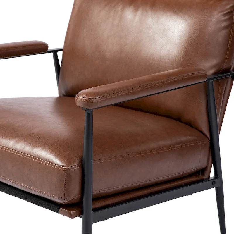 Glitzhome 33.75 W Mid-Century Modern Leatherette Armchair With High Back and Padded Arms - 33.75  W x 39.5  H x 28  D