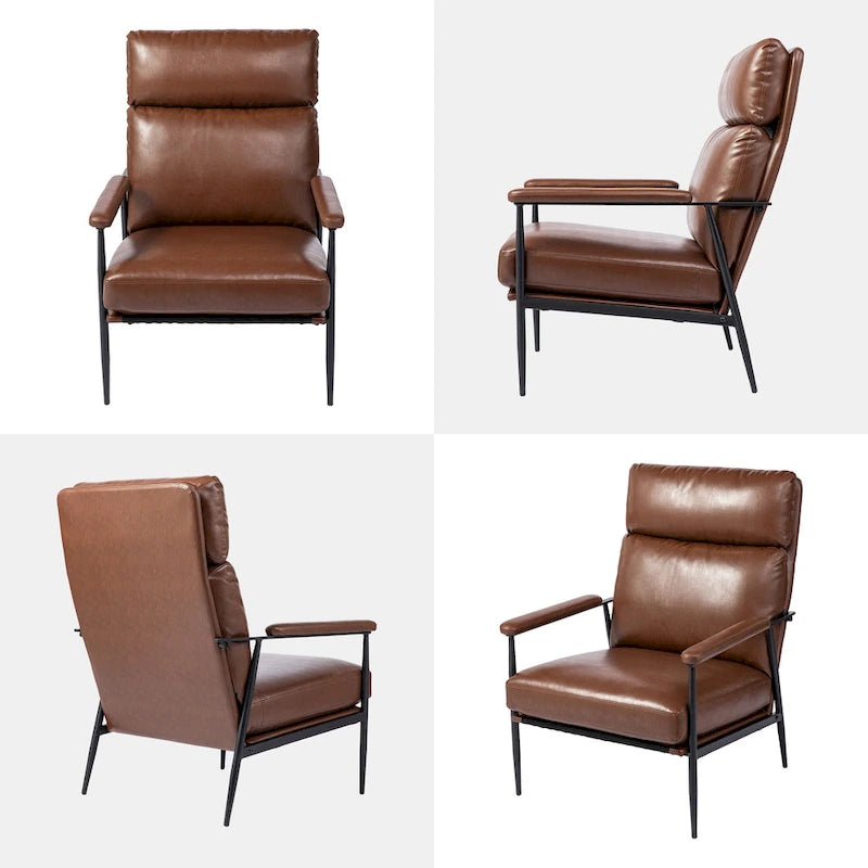 Glitzhome 33.75 W Mid-Century Modern Leatherette Armchair With High Back and Padded Arms - 33.75  W x 39.5  H x 28  D