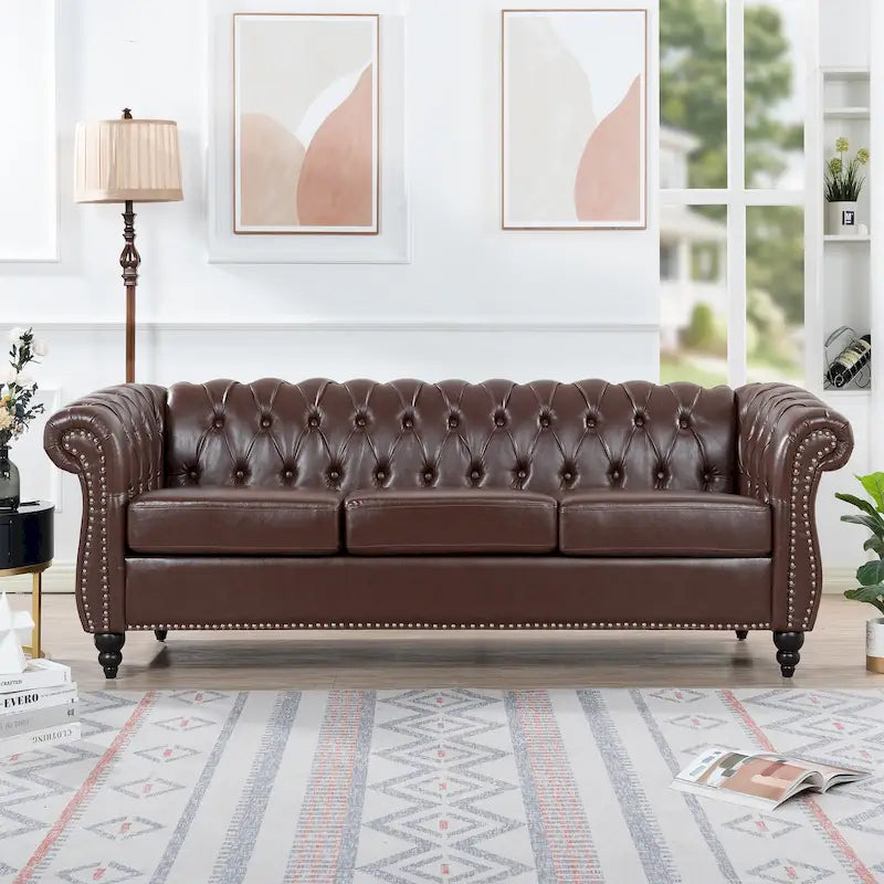 Naro Mid-Century 84  Modern 3 Seater Chesterfield Sofa Couches by Christopher Knight Home