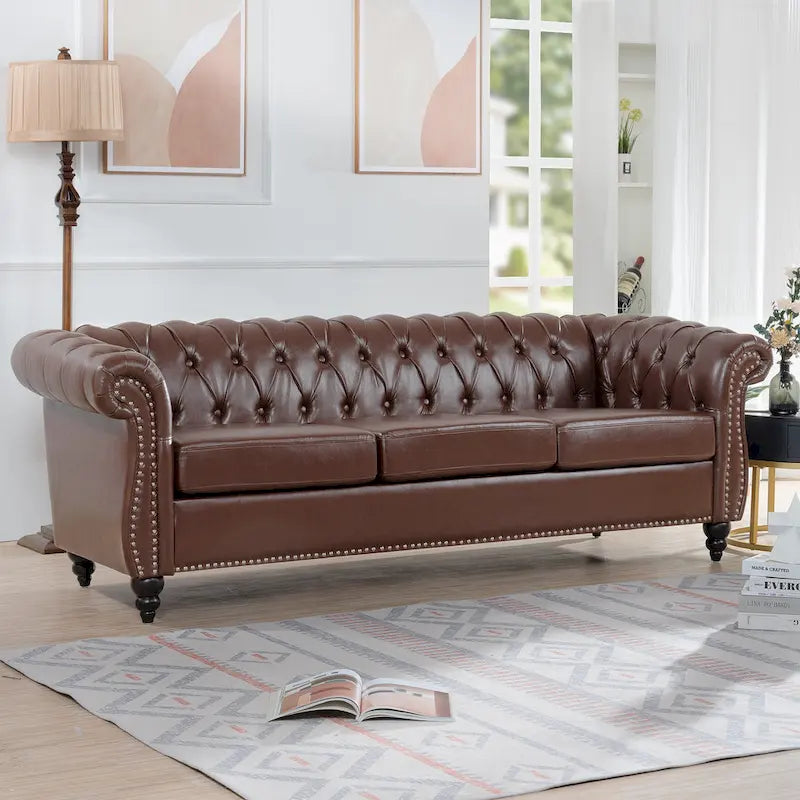 Naro Mid-Century 84  Modern 3 Seater Chesterfield Sofa Couches by Christopher Knight Home