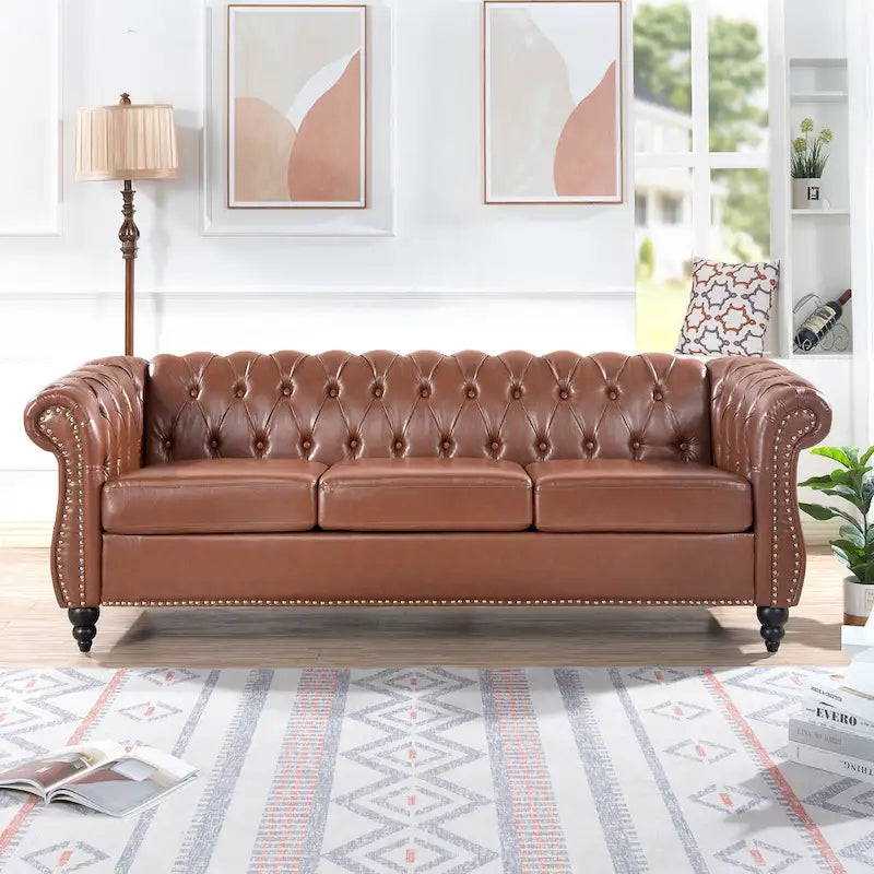 Naro Mid-Century 84  Modern 3 Seater Chesterfield Sofa Couches by Christopher Knight Home