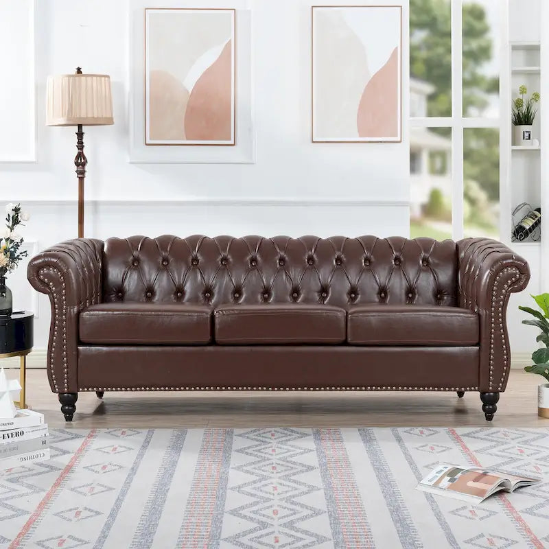 Naro Mid-Century 84  Modern 3 Seater Chesterfield Sofa Couches by Christopher Knight Home