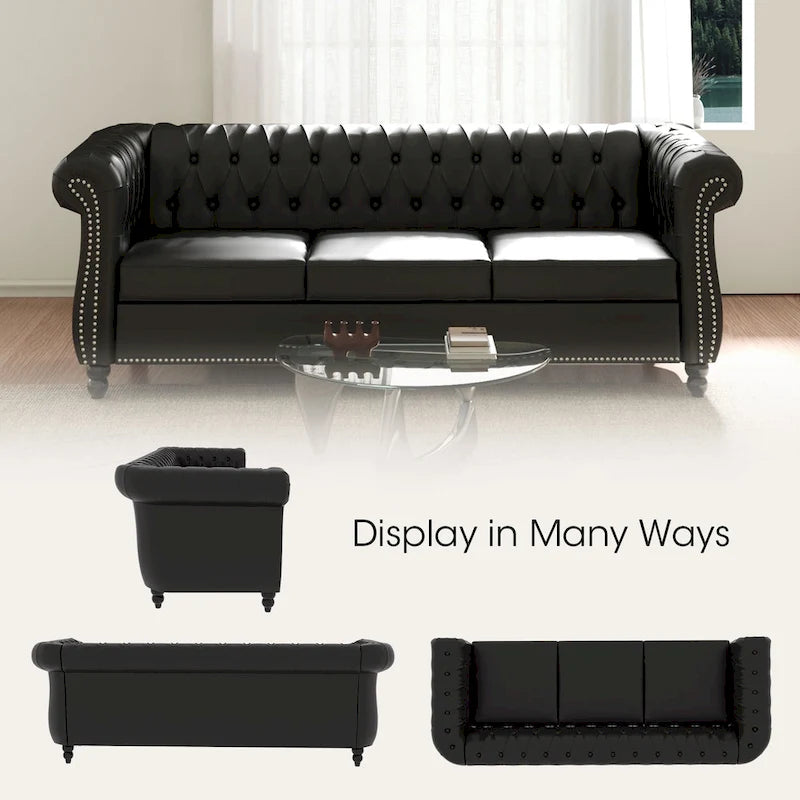 Naro Mid-Century 84  Modern 3 Seater Chesterfield Sofa Couches by Christopher Knight Home