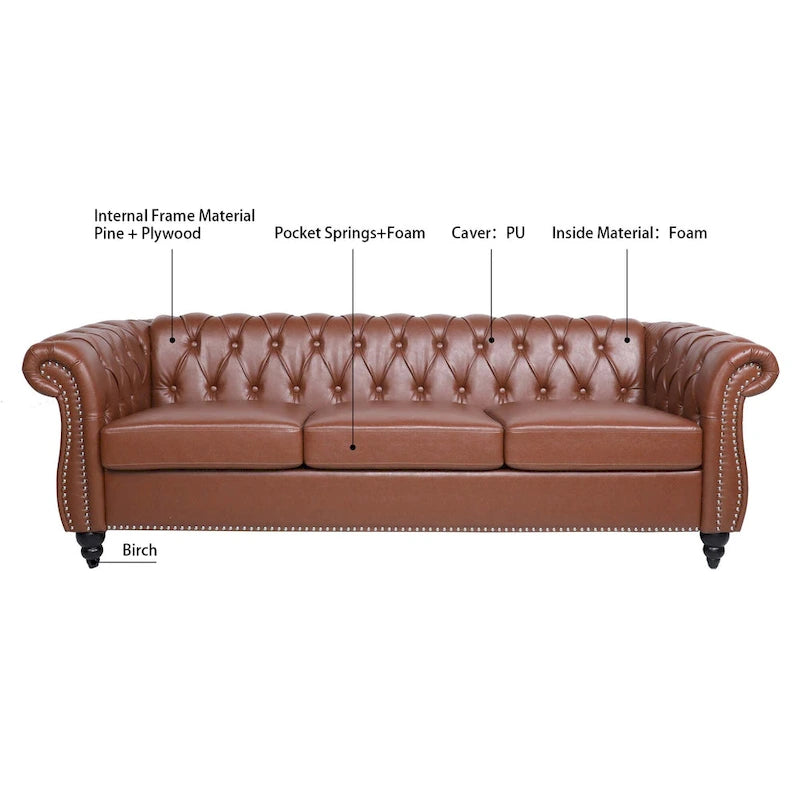 Naro Mid-Century 84  Modern 3 Seater Chesterfield Sofa Couches by Christopher Knight Home