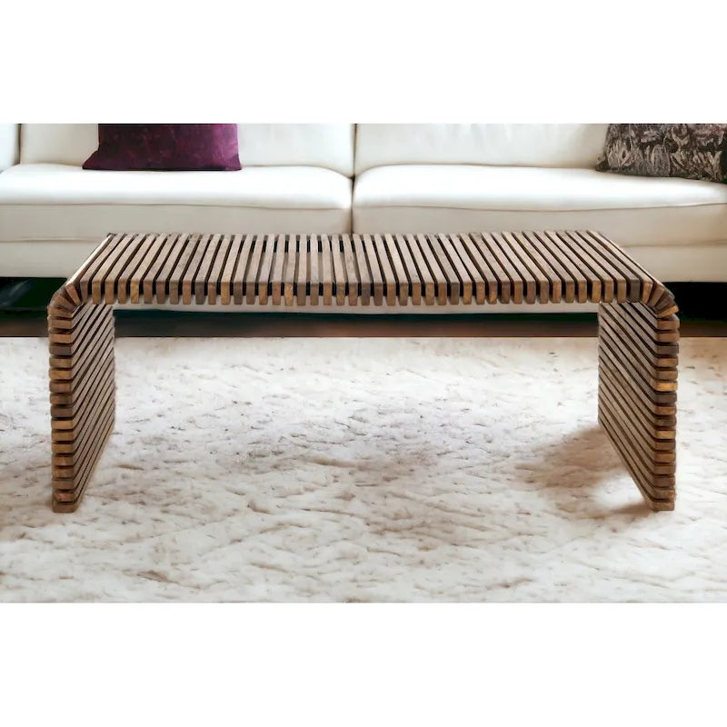 HomeRoots 26  Brown Solid Wood Stripes Coffee Table - 26' X '18' X '48