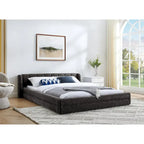 Queen Size Upholstered Platform Bed with Thick Chenille Fabric, Solid Frame & Headboard,DARK GREY